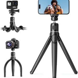 UBeesize Camera Tripod with Remote, Flexible Tripod Stand with Phone Holder and Action Camera Mount Adapter for iPhone Samsung Cellphones, Canon Nikon Sony Cameras