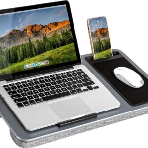 LAPGEAR Home Office Lap Desk with Device Ledge, Mouse Pad, and Phone Holder - Silver Carbon - Fits up to 15.6 Inch Laptops - Style No. 91585