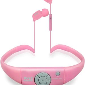 Pyle Upgraded Active Sport Waterproof Headphones - Marine Grade Water Resistant Bluetooth Headset Wireless Headphones Earbuds w/ Microphone, Handsfree Call, LED, Rechargeable Battery PSWBT7PN (Pink)