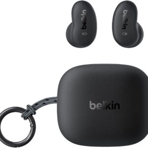 Belkin SoundForm Anywhere Wireless Earbuds, IPX4 Water Resistant Bluetooth Earphones, Long-Lasting Comfort, Case with Keyring for iPhone, iPad, Tablet, Laptop, Hiking, Running, Travel, etc. - Black