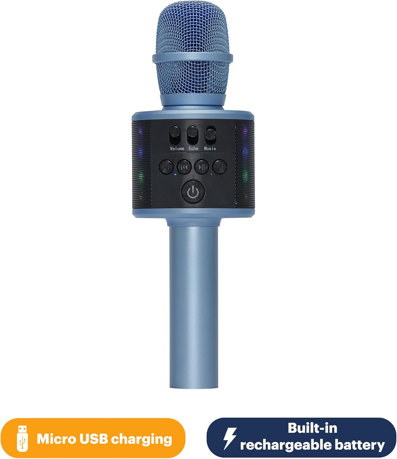 Wireless Bluetooth Karaoke Microphone with Built-in Speakers + HD Recording, Portable Handheld Mic | Blue - Image 3