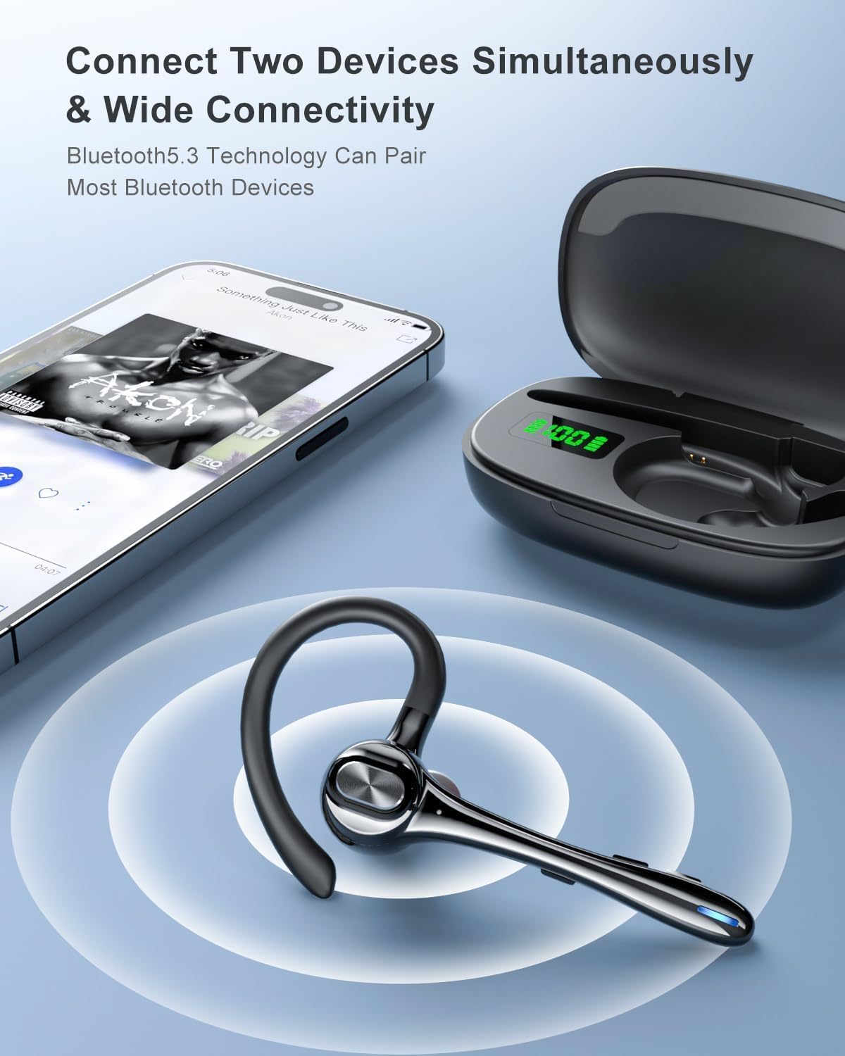 Earbuds Wireless Earpiece Bluetooth Headset with Noise Canceling Mic 160H Standby Time Hands Free Earphones Single Ear Headphone for iphone Android Samsung Cell Phones PC TV Computer Game Trucker Work - Image 5