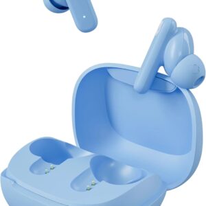 Skullcandy Smokin’ Buds Wireless Earbuds, Bluetooth Headphones, Noise Isolating Fit, Up to 20 Hours Battery, IPX4 Sweat and Water Resistant, Microphone for iPhone Android - Preppy Blue