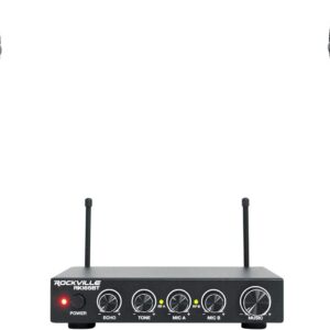 Rockville RKI65BT Dual UHF Wireless Microphones Karaoke Interface, Bluetooth Connectivity, Adjustable Echo, 8 Switchable Frequencies, Perfect for Home Karaoke and Parties