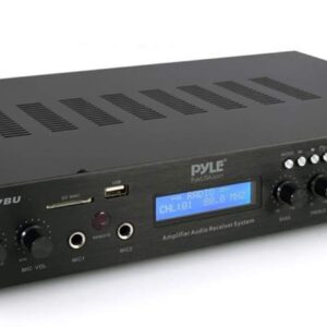 Pyle Bluetooth Home Theater Amplifier - 200 Watts into 5 Channels with Subwoofer Out, Easy Karaoke - Dual Mic, Wireless Streaming, USB/SD with MP3 player, RCA Input, FM Radio, LCD Display - PDA7BU