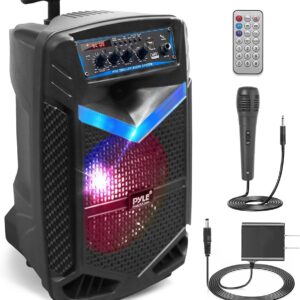 Pyle 400W Rechargeable Outdoor Bluetooth Speaker Portable PA System w/ 8” Subwoofer 1” Tweeter, Recording Function, Mic In, Party Lights USB/SD, Radio - Pyle PPHP842B, BLACK