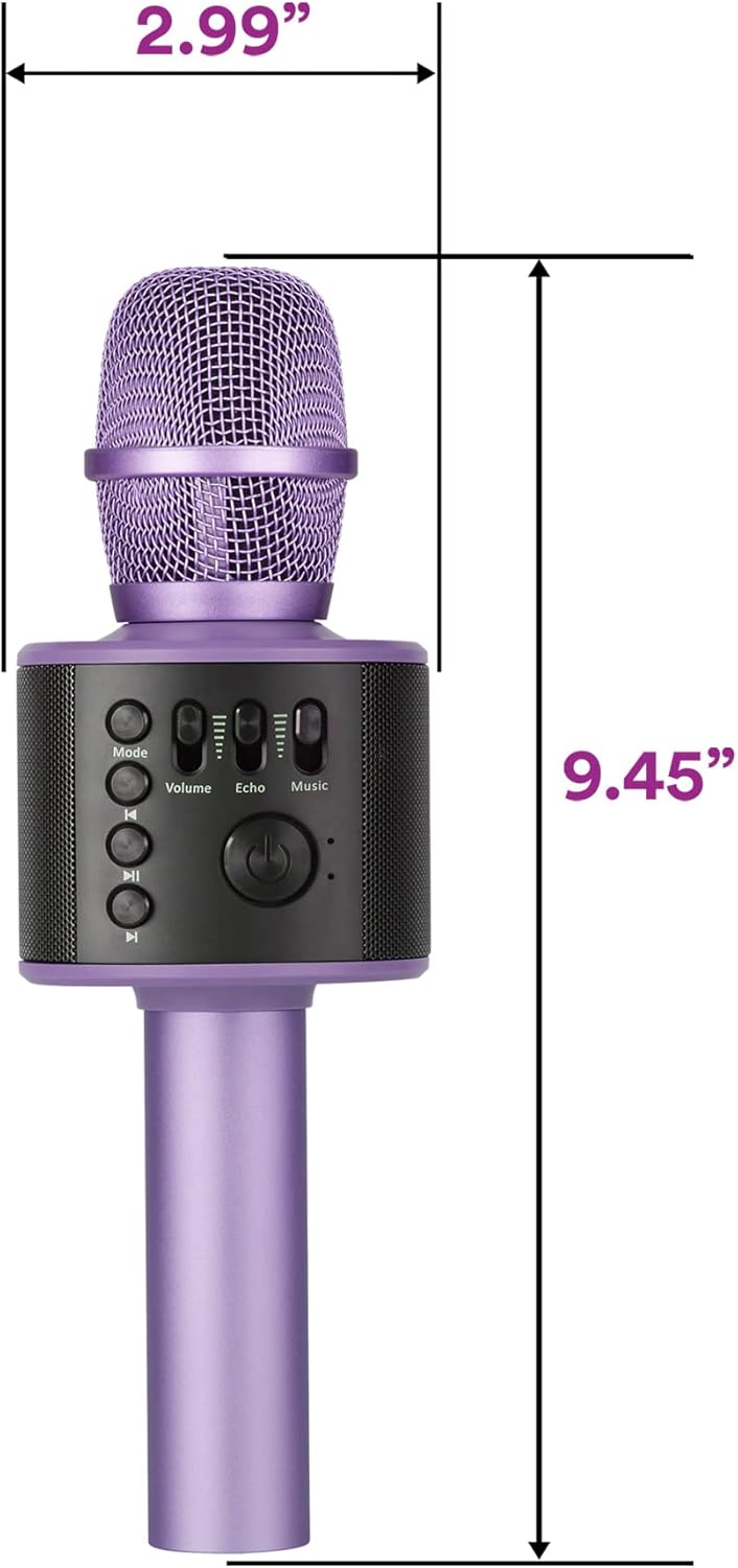 Wireless Bluetooth Karaoke Microphone with Built-in Speakers + HD Recording, Portable Handheld Mic | Lilac - Image 4