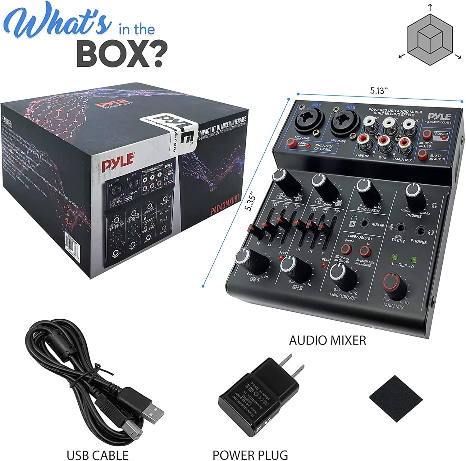 Pyle Professional Wireless DJ Audio Mixer - 4 Channel Bluetooth Controller Sound Mixer, USB Audio Interface, 2 Combo Jack XLR+6.35mm Mic/Line/Guitar in, 3.5mm, RCA AUX, Headphone Jack - PAD43MXUBT - Image 2