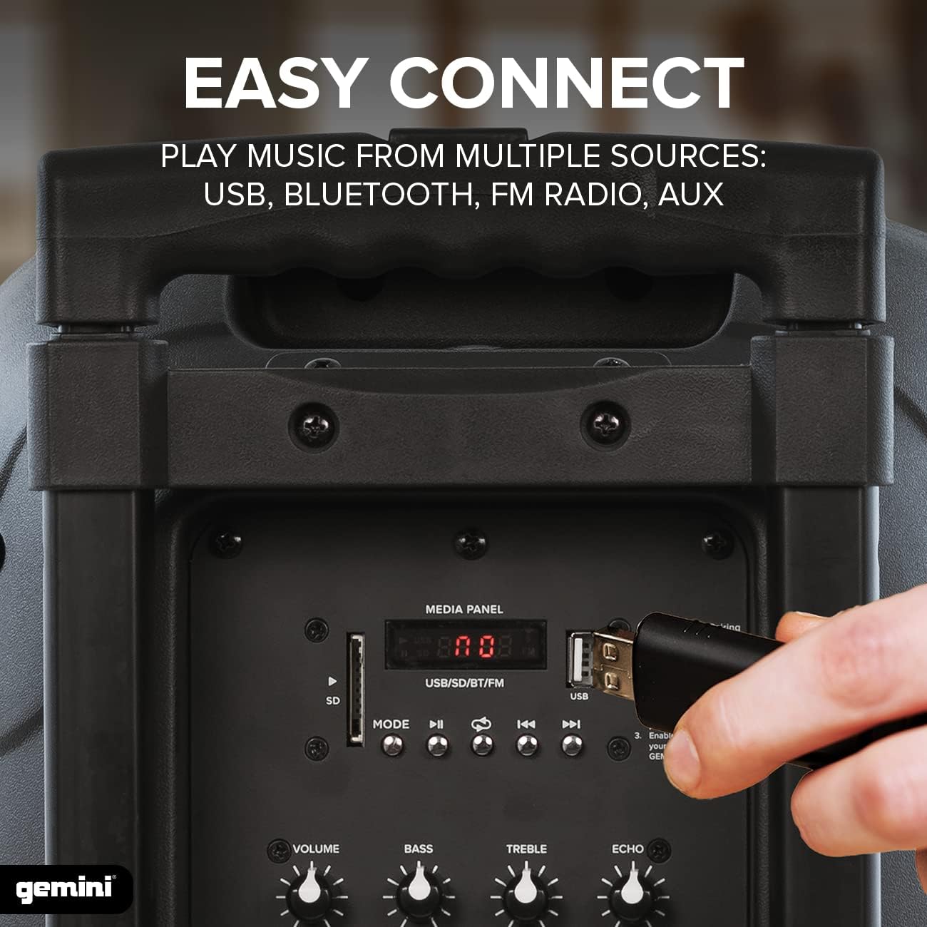 Gemini 10” Wireless Battery-Powered Bluetooth Speaker with Trolley Handle, Mic/Guitar Inputs & Echo – Mobile Sound System for Gigs, Classes & Street Performers (AS-10TOGO) - Image 4