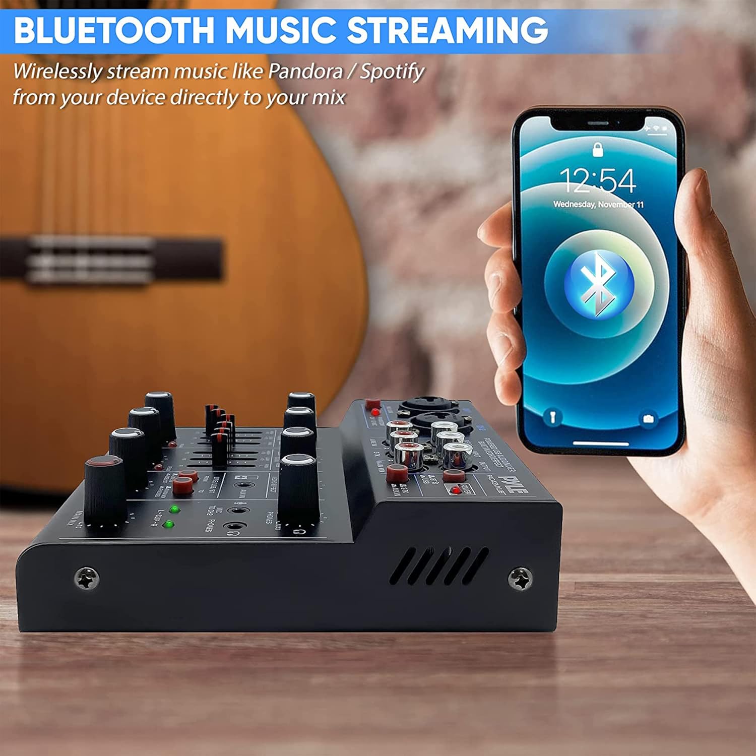 Pyle Professional Wireless DJ Audio Mixer - 4 Channel Bluetooth Controller Sound Mixer, USB Audio Interface, 2 Combo Jack XLR+6.35mm Mic/Line/Guitar in, 3.5mm, RCA AUX, Headphone Jack - PAD43MXUBT - Image 5
