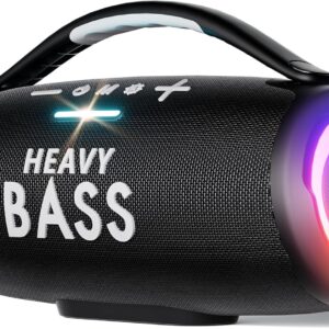 HEAVY BASS Speakers Bluetooth Wireless, 80W Max Loud Portable Speaker with Bass, 20H Playtime, IPX6 Waterproof, Dual Pairing, Gift Ideal for Adults Men Women Teen Boys Girls (Black, Large)