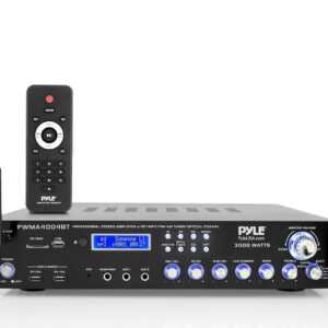 Pyle Bluetooth Multi-Channel Hybrid Pre-Amplifier System - 3000W Home Audio Rack Mount Stereo Power Amplifier Receiver w/ Radio, USB, UHF, Dual Wireless Karaoke mic, Speaker Sound System - PWMA4004BT