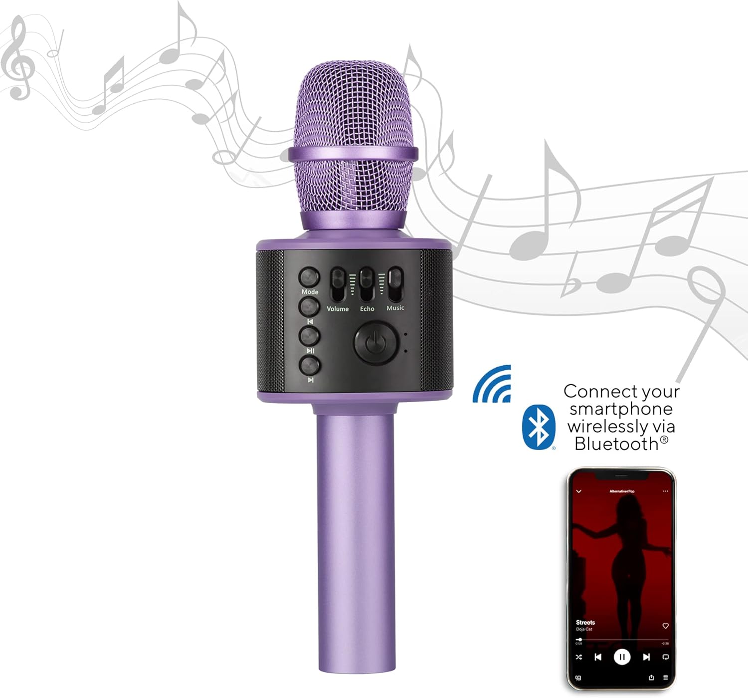 Wireless Bluetooth Karaoke Microphone with Built-in Speakers + HD Recording, Portable Handheld Mic | Lilac - Image 6
