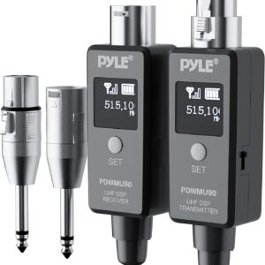 Pyle Multifunctional UHF Wireless XLR Adapter System,Transmitter And Receiver For Dynamic Microphones And Music Sources,48k Frequency Signal Transmission,USB Recharge Capable,90 Feet Range,Dark Gray