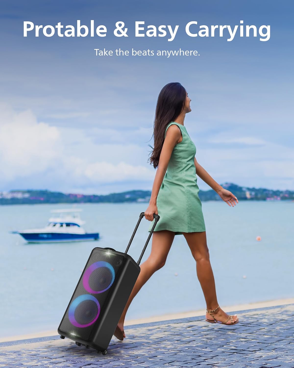 Philips X5206 Bluetooth Party Speaker - 14 Hours Play Time, Deep Bass, Party Lights, Karaoke Effects, Mic & Guitar Input, 80W Max Power, Black - Image 8