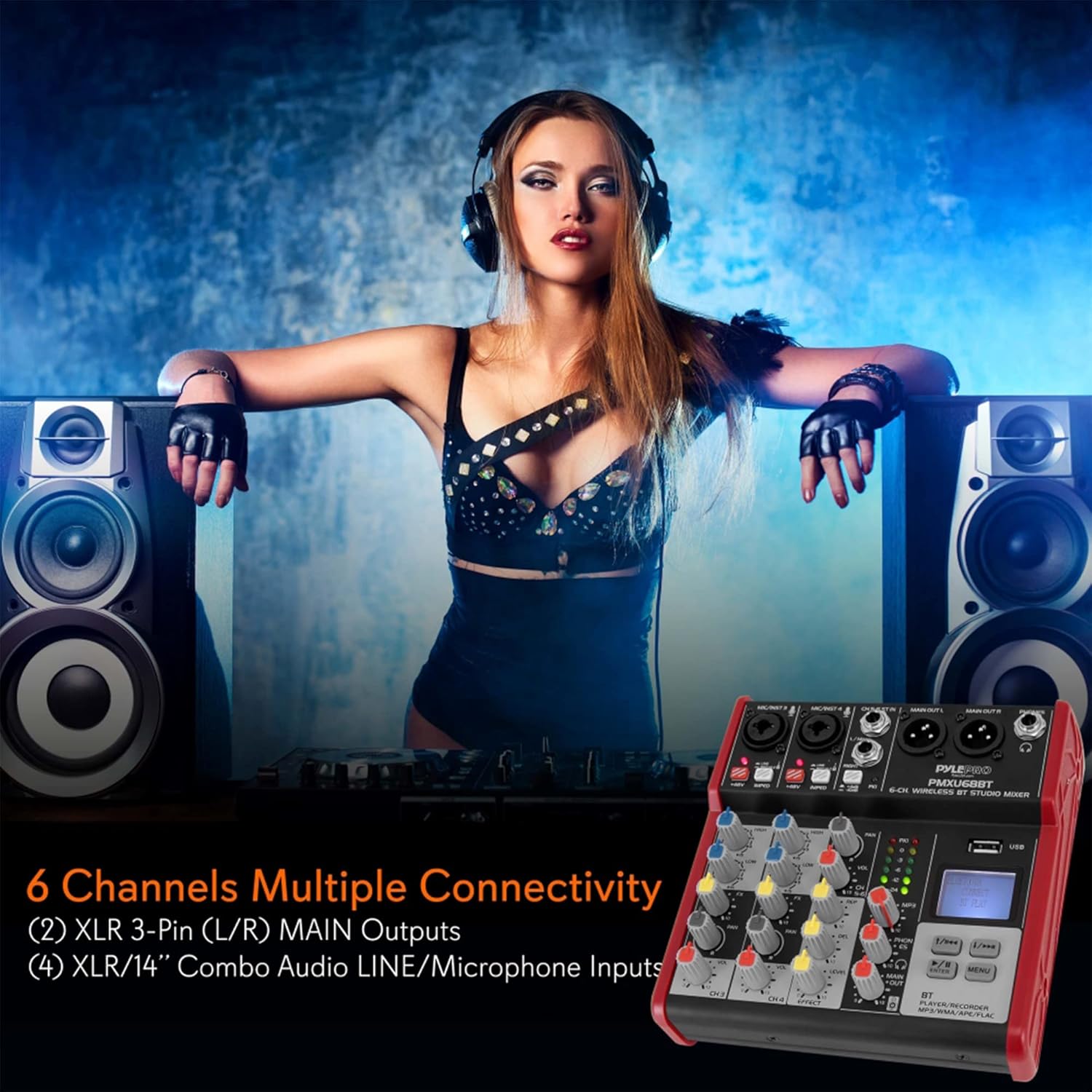 Pyle Professional Wireless DJ Audio Mixer - 4 Channel Bluetooth Controller Sound Mixer, USB Audio Interface, 2 Combo Jack XLR+6.35mm Mic/Line/Guitar in, 3.5mm, RCA AUX, Headphone Jack - PAD43MXUBT - Image 8