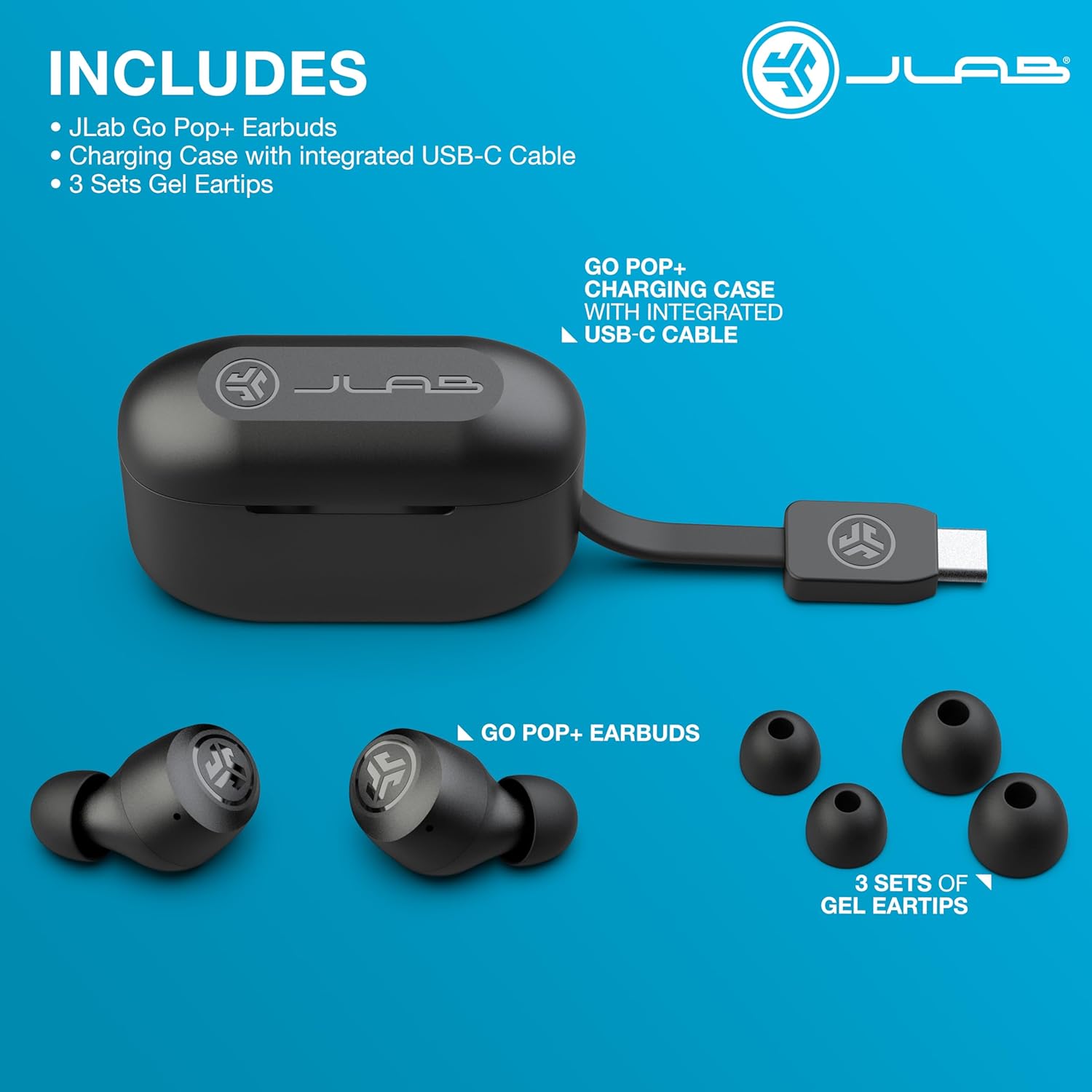JLab Go Air Pop+ True Wireless Earbuds, in Ear Headphones, Bluetooth Earphones, 35H Playtime Ear Buds, Bluetooth Earbuds with Microphone, USB-C Charging Case, Dual Connect, EQ3 Sound, Black - Image 4