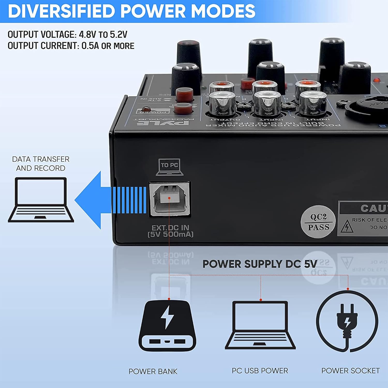 Pyle Professional Wireless DJ Audio Mixer - 4 Channel Bluetooth Controller Sound Mixer, USB Audio Interface, 2 Combo Jack XLR+6.35mm Mic/Line/Guitar in, 3.5mm, RCA AUX, Headphone Jack - PAD43MXUBT - Image 4