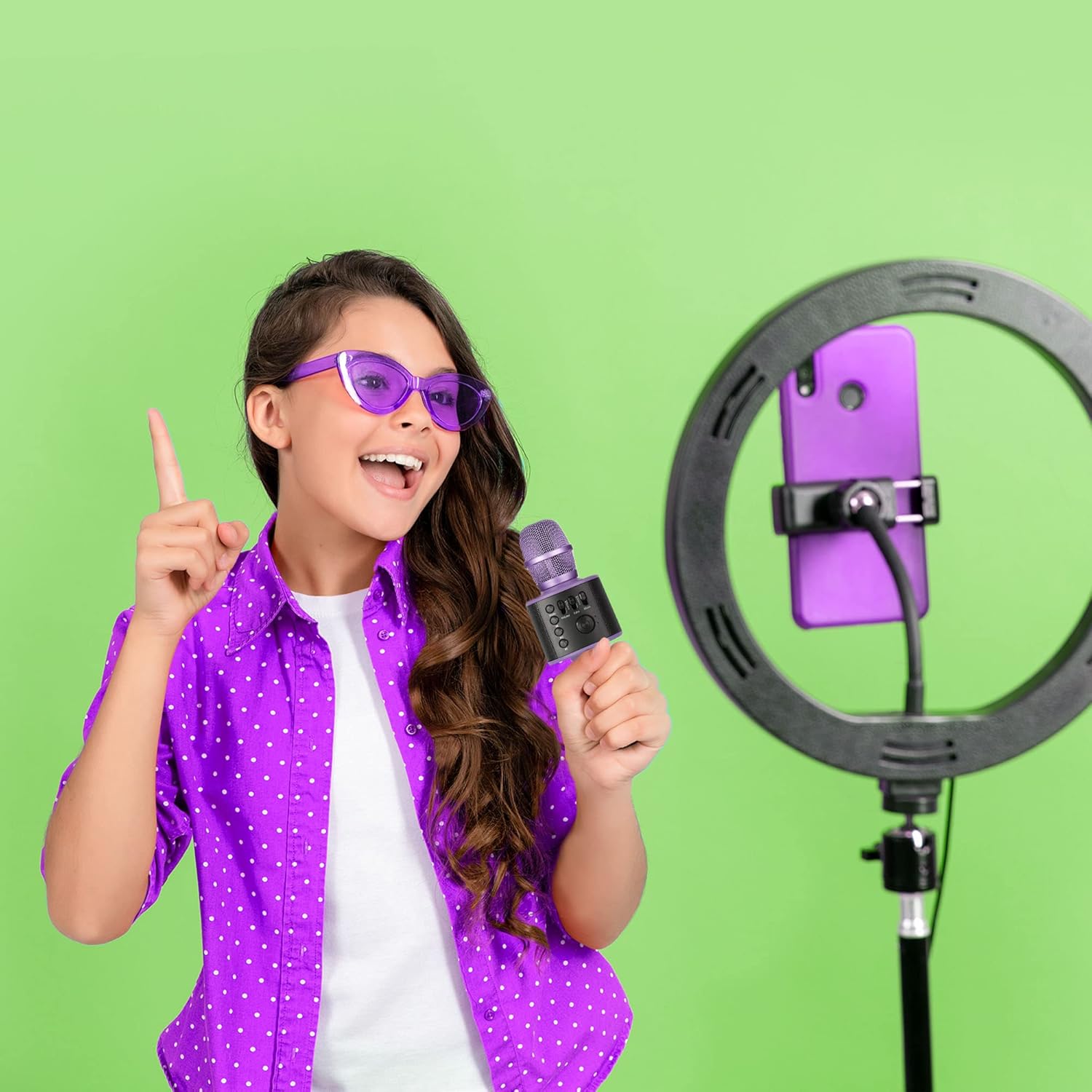 Wireless Bluetooth Karaoke Microphone with Built-in Speakers + HD Recording, Portable Handheld Mic | Lilac - Image 11