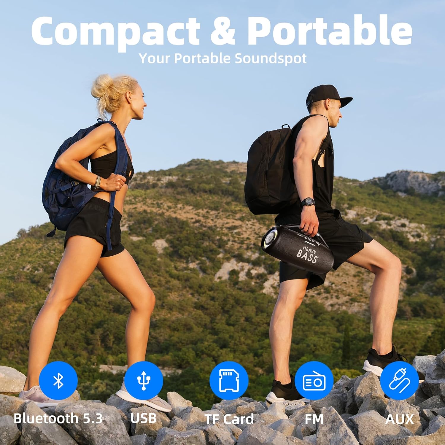 HEAVY BASS Speakers Bluetooth Wireless, 80W Max Loud Portable Speaker with Bass, 20H Playtime, IPX6 Waterproof, Dual Pairing, Gift Ideal for Adults Men Women Teen Boys Girls (Black, Large) - Image 7