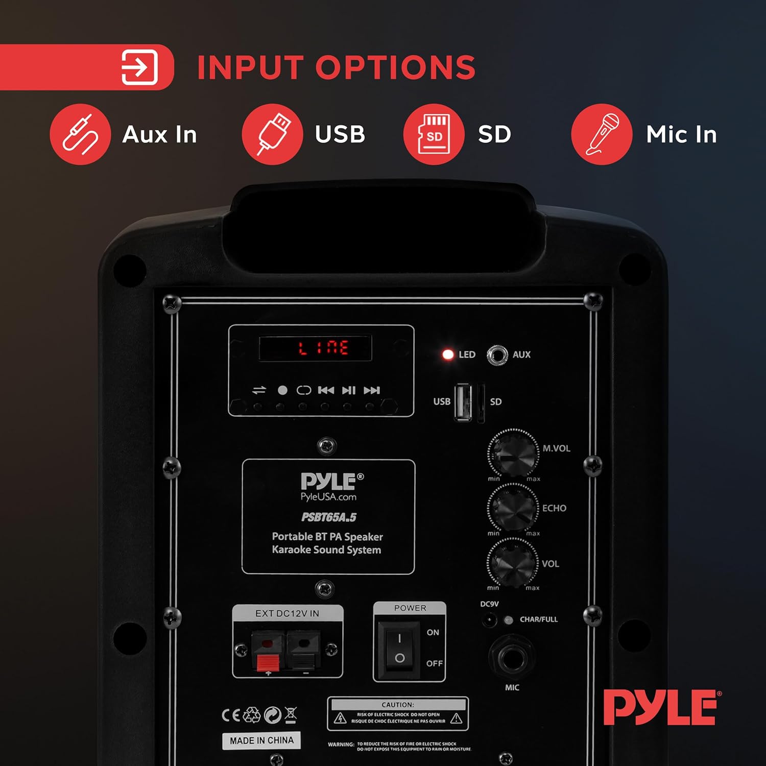 Pyle Bluetooth Karaoke PA Speaker - Indoor / Outdoor Portable Sound System with Wireless Mic, Audio Recording, Rechargeable Battery, USB / SD Reader, Stand Mount - for Party, Control - PSBT65A Black - Image 3