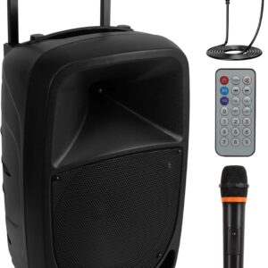 Pyle PSBT105A - 1000W Portable Bluetooth PA Speaker, 10'' Subwoofer, UHF Wireless Mic, MP3/USB/SD, Rechargeable Battery, LED Battery Indicator Lights, Black