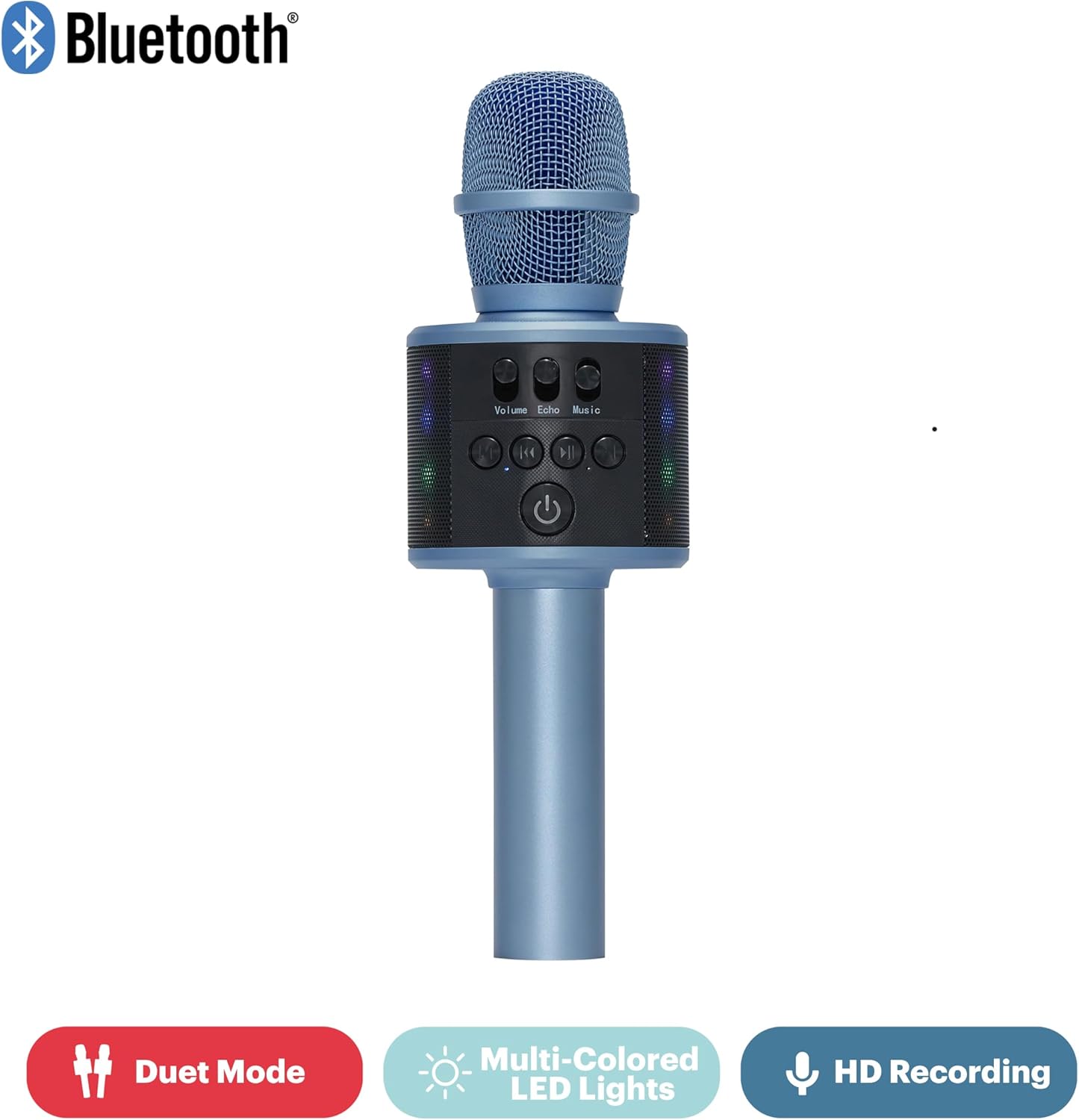 Wireless Bluetooth Karaoke Microphone with Built-in Speakers + HD Recording, Portable Handheld Mic | Blue - Image 2