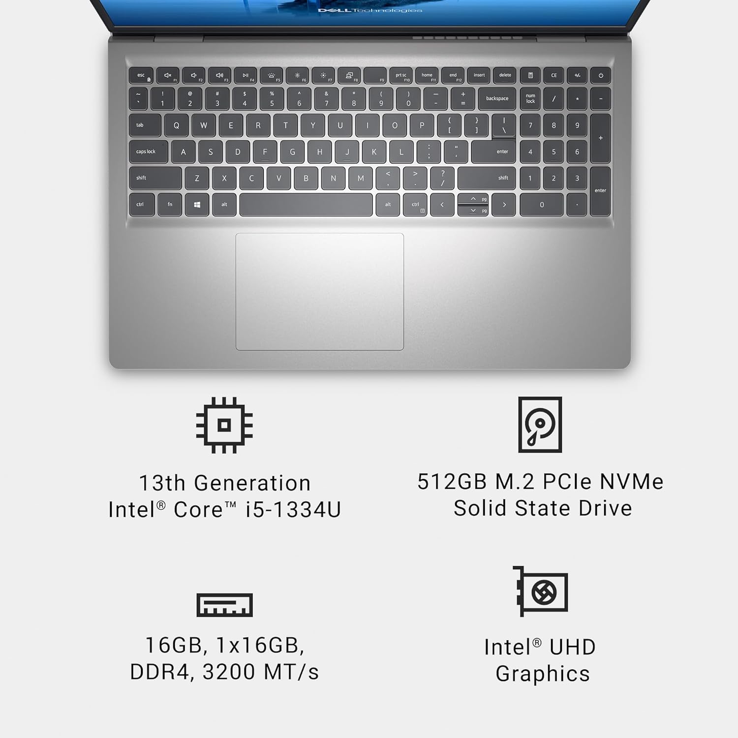Dell 15 Laptop DC15250-15.6-inch FHD (1920x1080) 120Hz Display, Intel Core i5-1334U Processor, 16GB DDR4 RAM, 512GB SSD, Intel UHD Graphics, Windows 11 Home, Onsite Service - Platinum Silver - Image 9