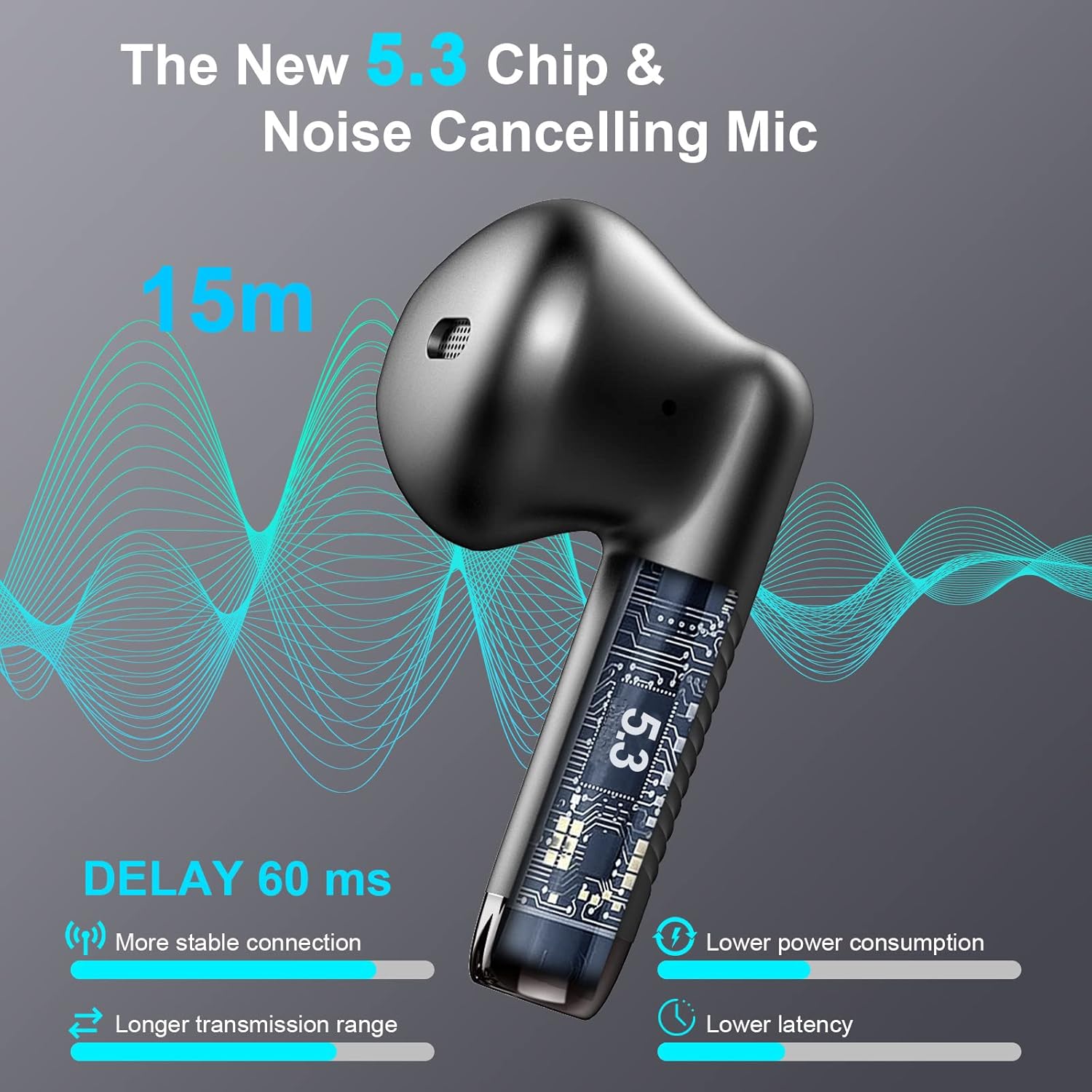 Wireless Earbuds, Bluetooth 5.4 Earbuds Stereo Bass, Bluetooth Headphones in Ear Noise Cancelling Mic, Earphones IP7 Waterproof Sports, 32H Playtime USB C Mini Charging Case Ear Buds for Android iOS - Image 2