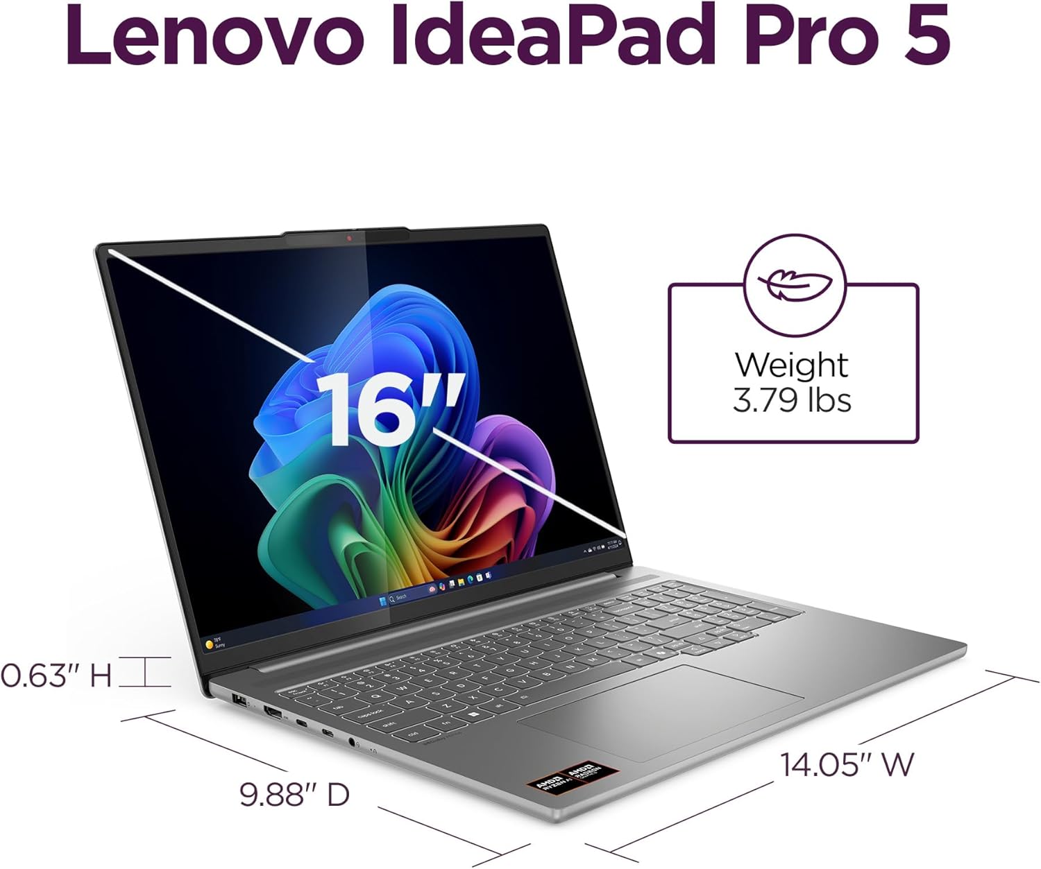 Lenovo IdeaPad Pro 5-2025 - 16" OLED 2880 x 1800 120Hz Display - 16GB Memory - 1 TB Storage - Ryzen AI 7 350 - NVIDIA GeForce RTX5050 - Windows 11 Home - Luna Grey - Image 13