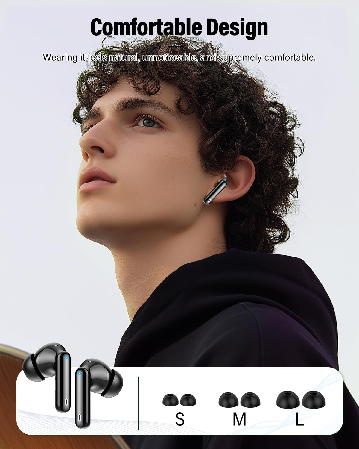 Wireless Earbuds, Bluetooth 5.4 Headphones Bass Stereo, Ear Buds with Noise Cancelling Mic, LED Display in Ear Earphones Clear Calls, IP7 Waterproof Bluetooth Earbuds for Phones/Sports/Laptop, Black - Image 6