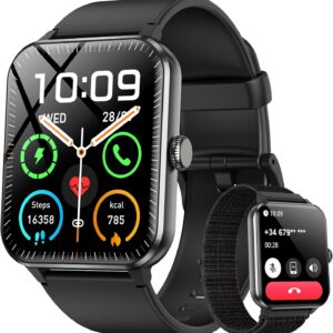Blackview 2026 Smart Watch (Answer/Make Calls), Fitness Watch for Men and Women with Heart Rate/SpO2/Sleep Monitor/2 Straps, 100+ Sports Modes, IP68 Waterproof Activity Tracker for Android/iPhone