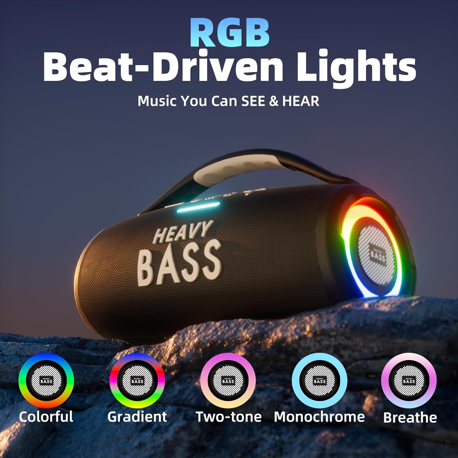 HEAVY BASS Speakers Bluetooth Wireless, 80W Max Loud Portable Speaker with Bass, 20H Playtime, IPX6 Waterproof, Dual Pairing, Gift Ideal for Adults Men Women Teen Boys Girls (Black, Large) - Image 5