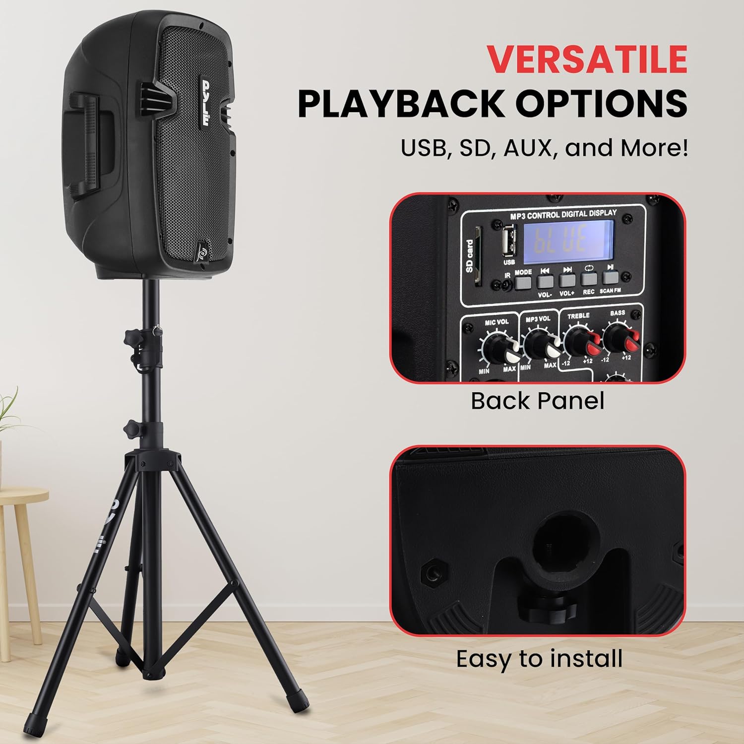 Pyle Active + Passive PA Systems - Dual 8inch 700 Watt Max Power Output Speaker with Microphone, Bluetooth Wireless Streaming, MP3/USB/SD/AUX Readers, Speaker Stands- Pyle PPHP849KT - Image 5