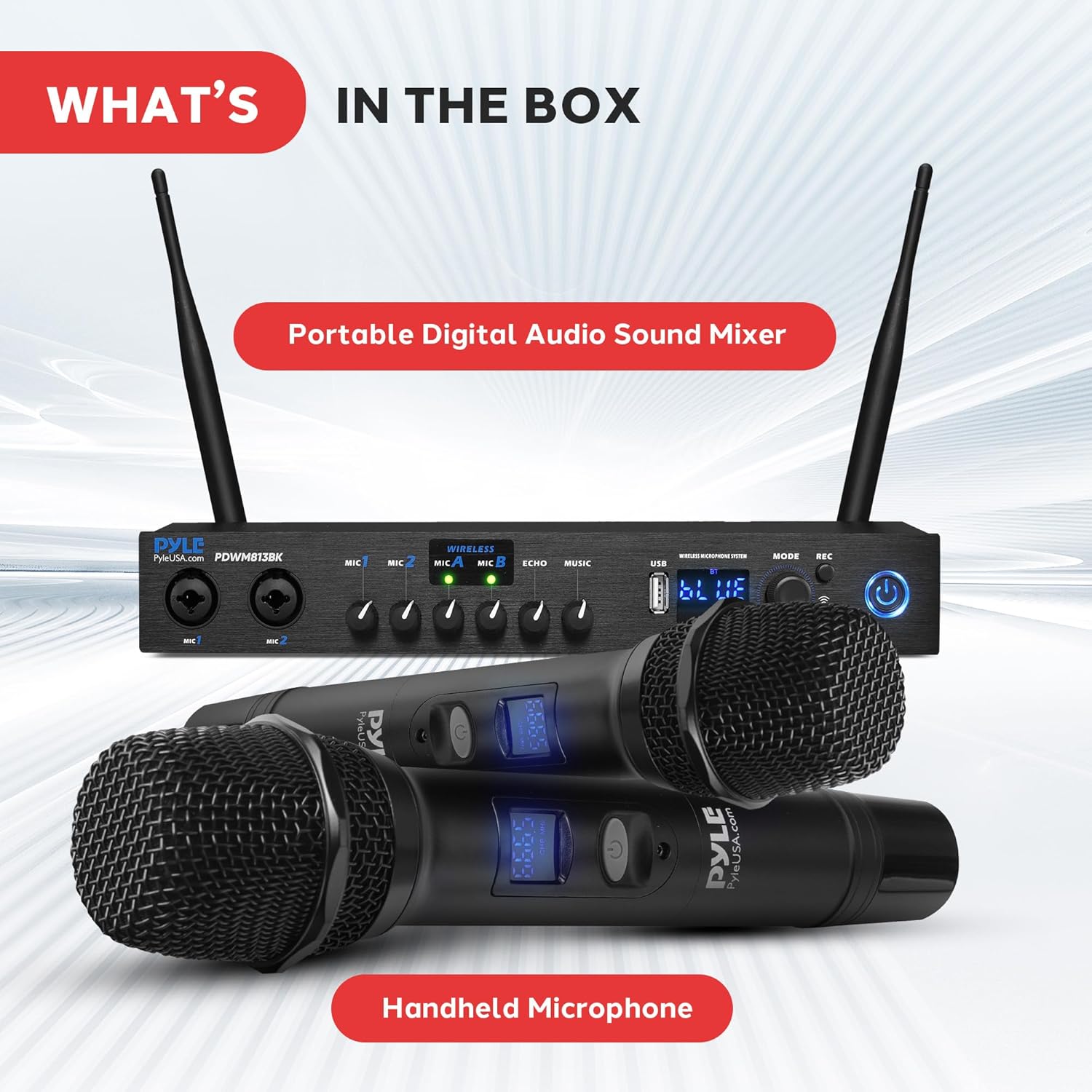 Pyle Digital Wireless Microphone System with Bluetooth - Includes 2 Dynamic UHF Handheld Mics, Portable Long-Range Receiver w/Built-in Echo Effect - for Live Pro Audio, Karaoke, Studio - PDWM813BK - Image 7