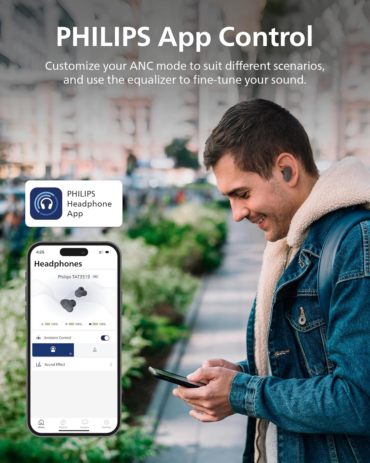 Philips TAT3519 Wireless Earbuds,True Wireless Headphones with Noise Canceling Pro,Dynamic Bass,Clear Call,24 H Battery Life,Fast Charging,Bluetooth 5.3,IPX4,App/Touch Control,Black - Image 10