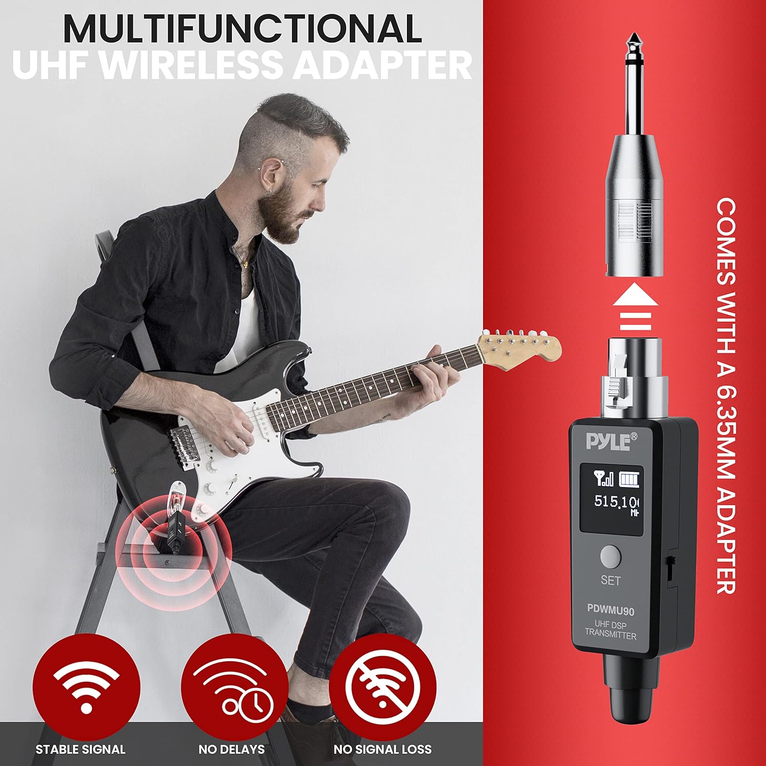 Pyle Multifunctional UHF Wireless XLR Adapter System,Transmitter And Receiver For Dynamic Microphones And Music Sources,48k Frequency Signal Transmission,USB Recharge Capable,90 Feet Range,Dark Gray - Image 5