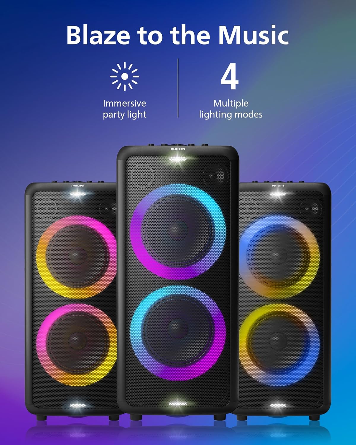 Philips X5206 Bluetooth Party Speaker - 14 Hours Play Time, Deep Bass, Party Lights, Karaoke Effects, Mic & Guitar Input, 80W Max Power, Black - Image 6