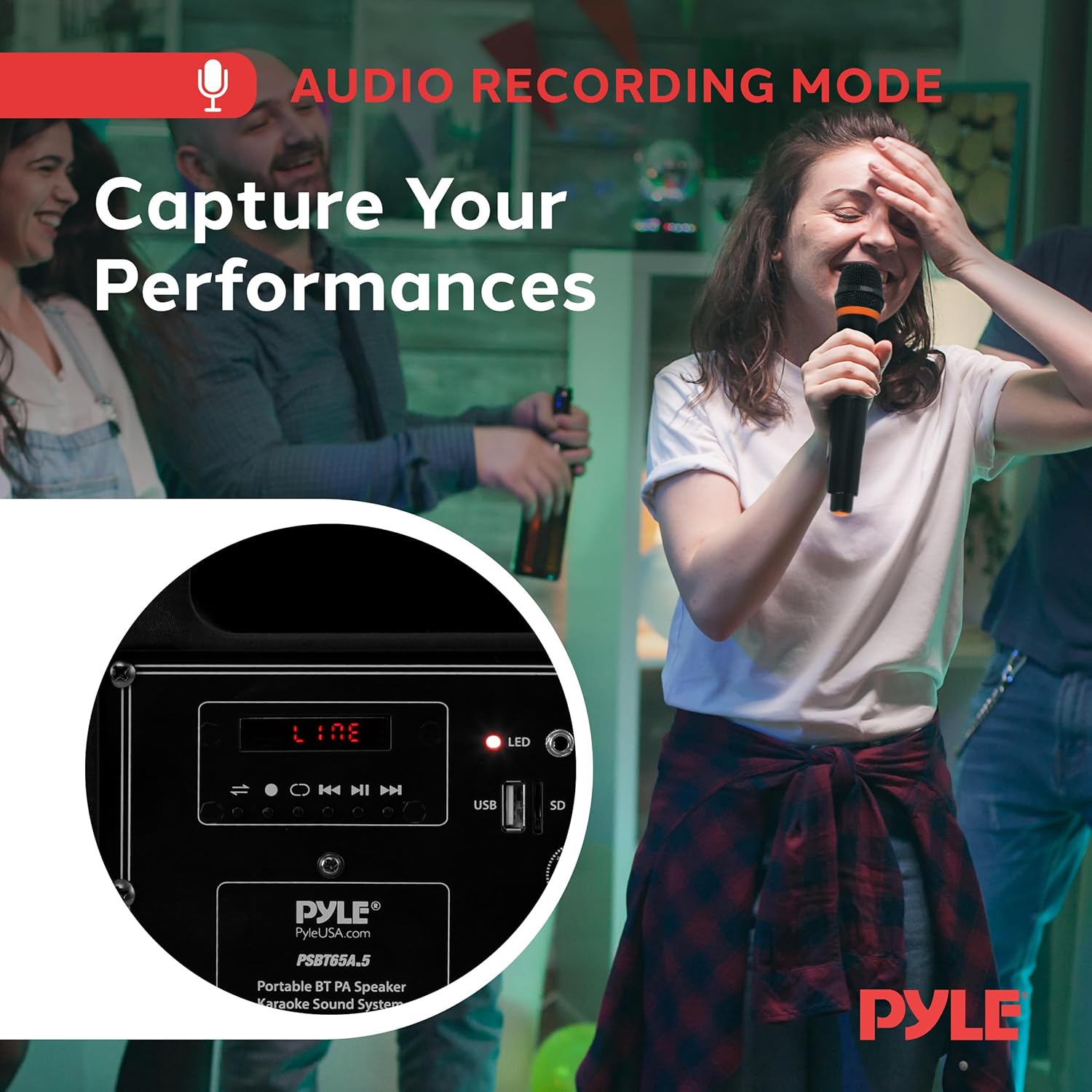 Pyle Bluetooth Karaoke PA Speaker - Indoor / Outdoor Portable Sound System with Wireless Mic, Audio Recording, Rechargeable Battery, USB / SD Reader, Stand Mount - for Party, Control - PSBT65A Black - Image 5