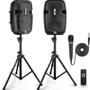 Pyle Active + Passive PA Systems - Dual 8inch 700 Watt Max Power Output Speaker with Microphone, Bluetooth Wireless Streaming, MP3/USB/SD/AUX Readers, Speaker Stands- Pyle PPHP849KT