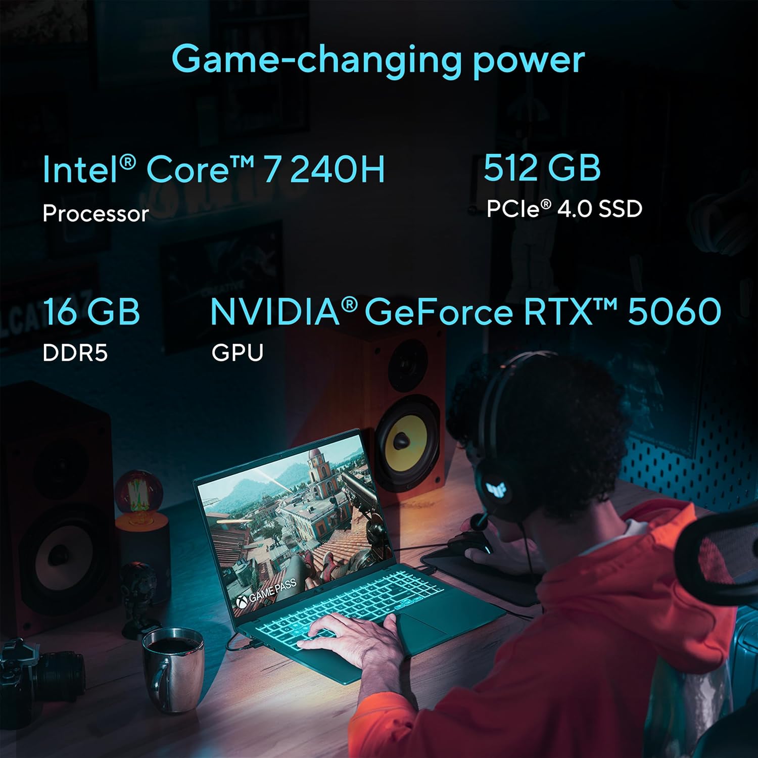 ASUS V16 Gaming Laptop, 16” WUXGA 144Hz Display, Intel Core 7 Processor 240H, NVIDIA GeForce RTX 5060, 16GB Memory, 512GB Storage, Windows 11, Matte Black, V3607VM-ES74 - Image 4