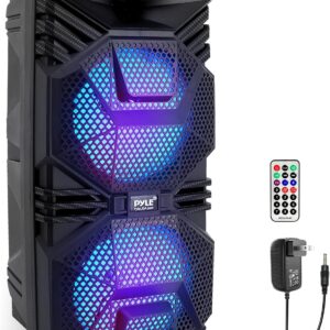 Pyle Bluetooth PA Speaker System - 600W Rechargeable Outdoor Bluetooth Speaker Portable PA System w/ Dual 8” Subwoofer 1” Tweeter, Microphone In, Party Lights, USB, Radio, Remote - Pyle PPHP2836B