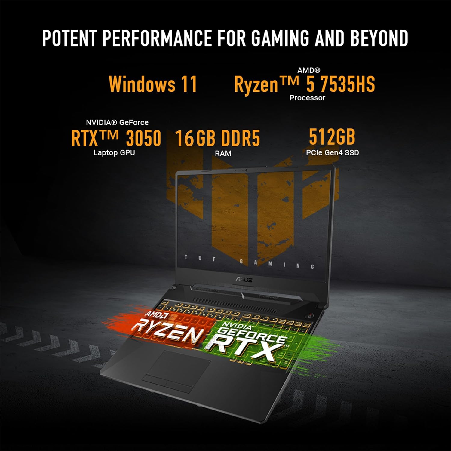 ASUS TUF Gaming A15 Gaming Laptop, 15.6” FHD 16:9 144Hz Display, AMD Ryzen™ 5 7535HS Processor, NVIDIA® GeForce RTX™ 3050, 16GB DDR5, 512GB PCIe® Gen 4.0 SSD, Wi-Fi 6, Windows 11 Home, FA506NC-DS53 - Image 2