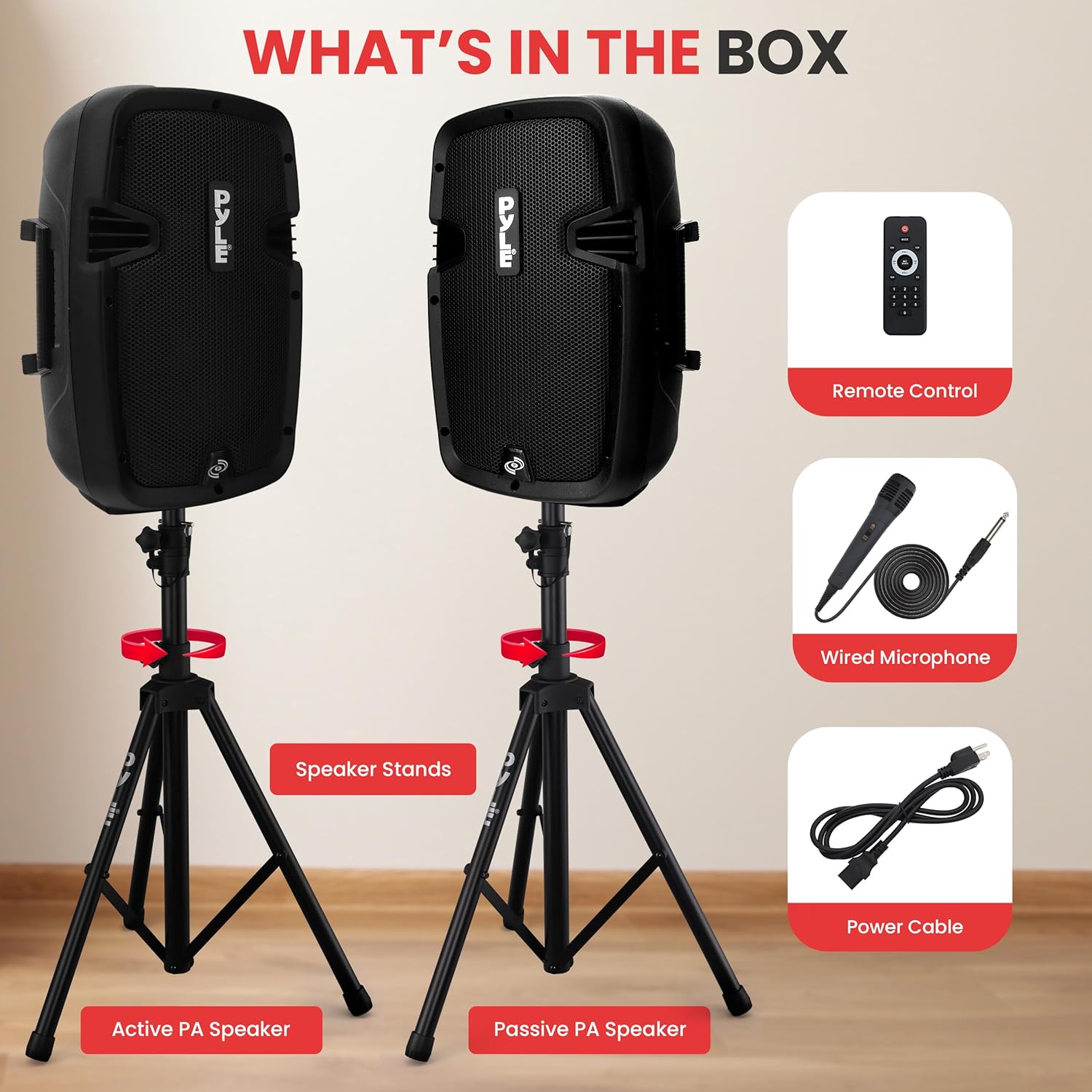 Pyle Active + Passive PA Systems - Dual 8inch 700 Watt Max Power Output Speaker with Microphone, Bluetooth Wireless Streaming, MP3/USB/SD/AUX Readers, Speaker Stands- Pyle PPHP849KT - Image 3