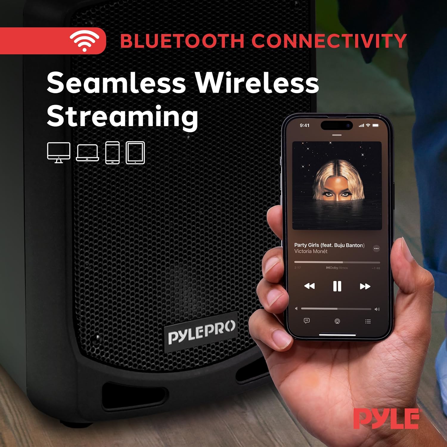 Pyle Bluetooth Karaoke PA Speaker - Indoor / Outdoor Portable Sound System with Wireless Mic, Audio Recording, Rechargeable Battery, USB / SD Reader, Stand Mount - for Party, Control - PSBT65A Black - Image 4