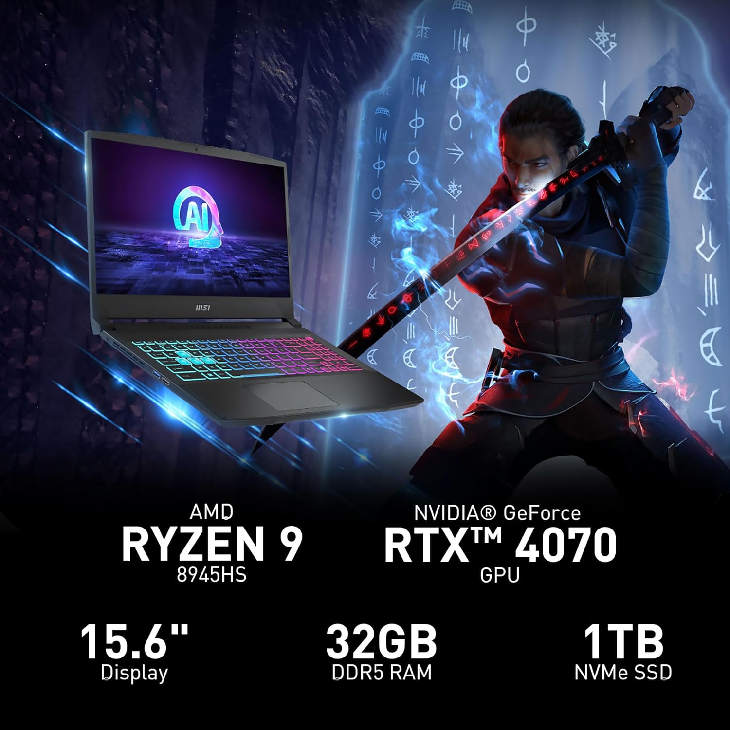 msi Katana A15 AI Gaming Laptop 15.6” QHD 165Hz – Ryzen 9-8945HS, RTX 4070, 32GB DDR5, 1TB SSD, Cooler Boost 5, Windows 11: Black B8VG-450US - Image 2