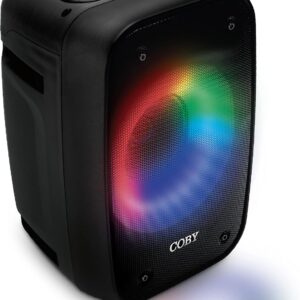 Coby Blaze Light-Up Bluetooth Speaker, Wireless Portable Speaker with 3 Light Modes, Built-in Mic Input, FM Radio, and Handle, Karaoke Box, 7-Hour-Use Rechargeable Battery, Micro USB Port, TF Card
