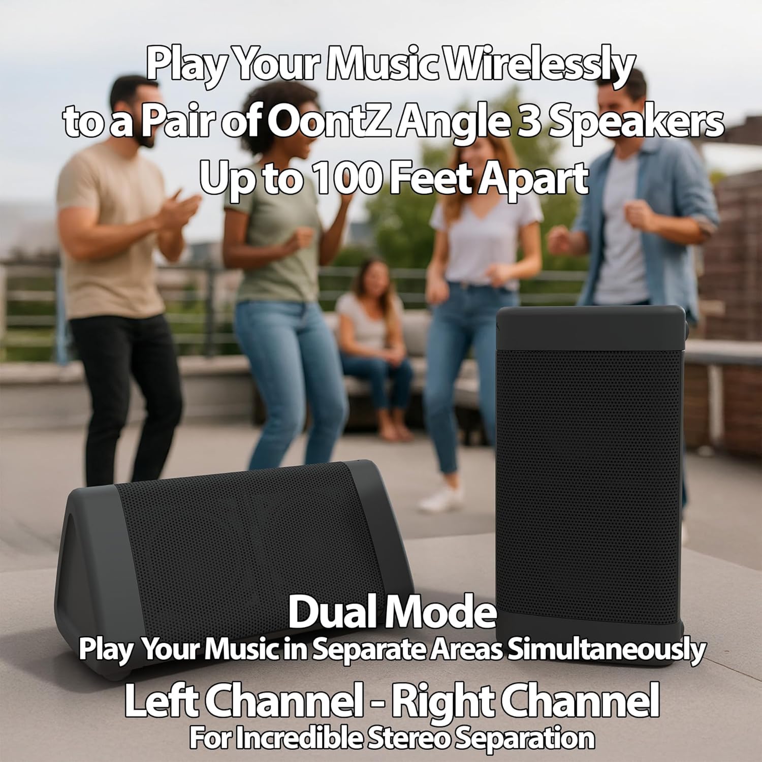OontZ Angle 3 (4th Gen) – 2 Pack, Portable Bluetooth Speakers, Dual Pairing Stereo Sound, 12W Stereo Sound, 24 Hour Playtime, 100 Foot Wireless Range, Waterproof, Home, Outdoor (Black) - Image 2