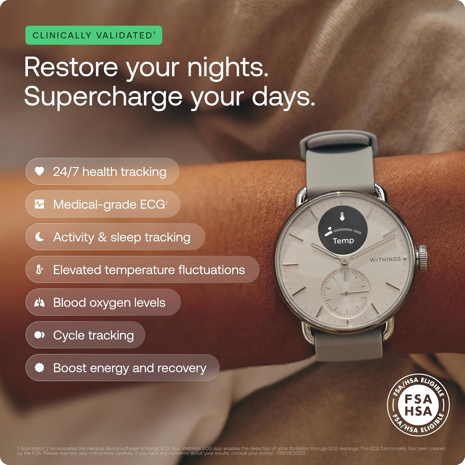 WITHINGS ScanWatch 2 - Hybrid Smart Watch, Heart Rate Monitoring, Fitness Tracker, Cycle Tracker, Sleep Monitoring, GPS Tracker, 30-Day Battery Life, Android & Apple Compatible, HSA/FSA - Image 4