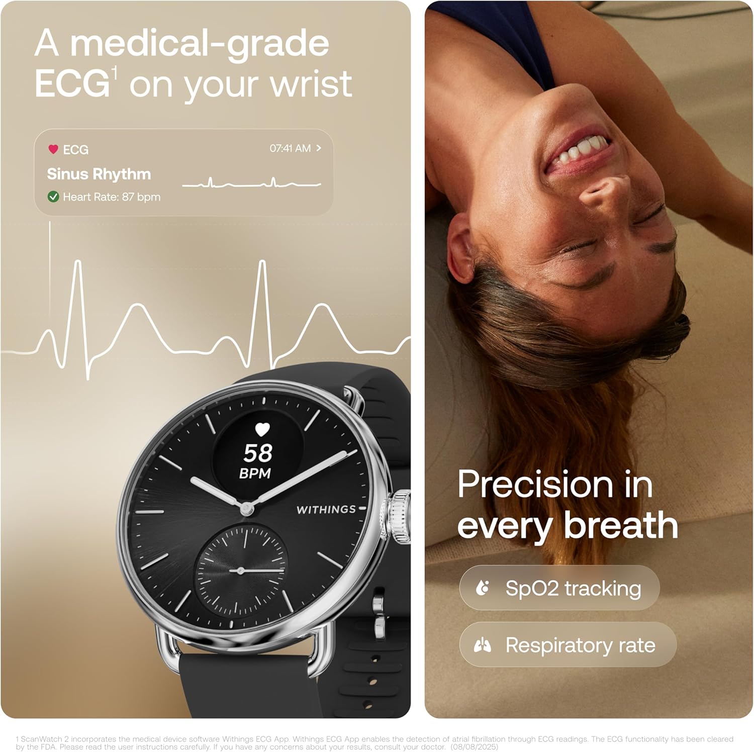 WITHINGS ScanWatch 2 - Hybrid Smart Watch, Heart Rate Monitoring, Fitness Tracker, Cycle Tracker, Sleep Monitoring, GPS Tracker, 30-Day Battery Life, Android & Apple Compatible, HSA/FSA - Image 5